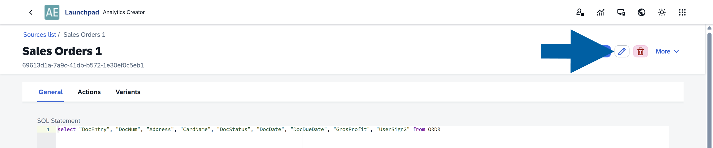 screen showing where to click to edit your data source in analytics ource manager