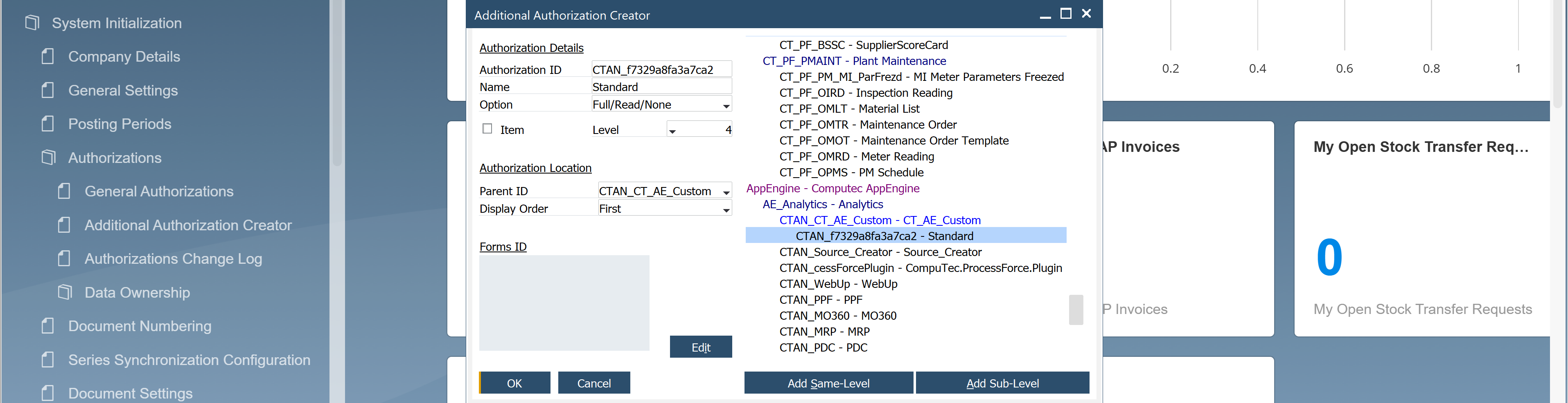 screen showing selecting a variant in Additional Authorization Creator in sap b1