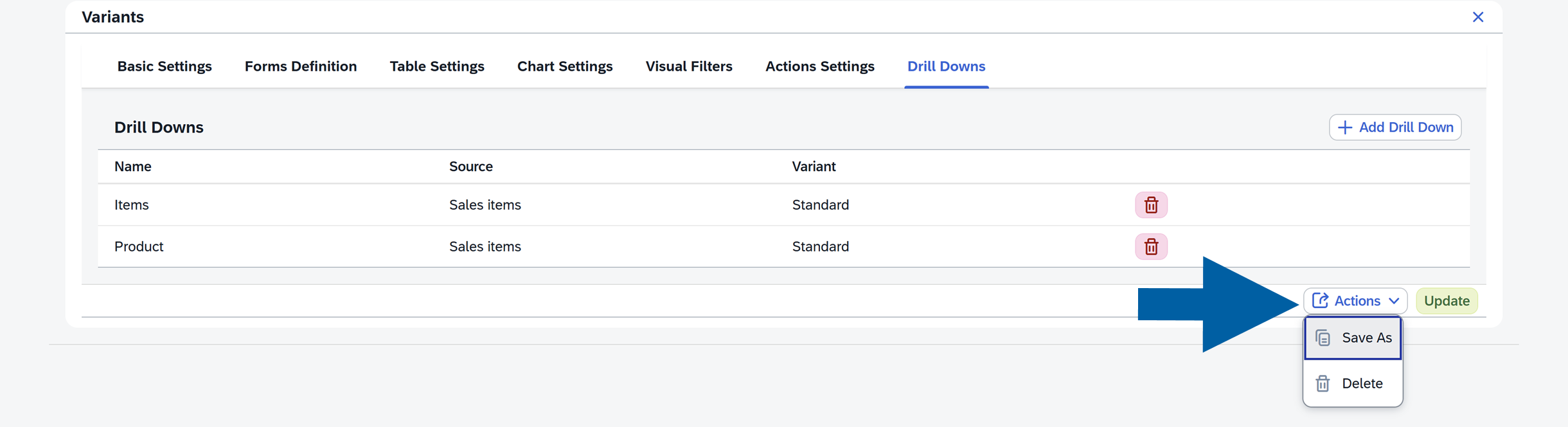 screen showing saving settings