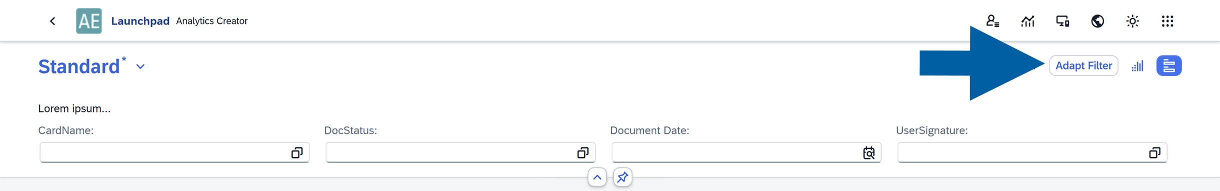 screen showing where to click adapt filters